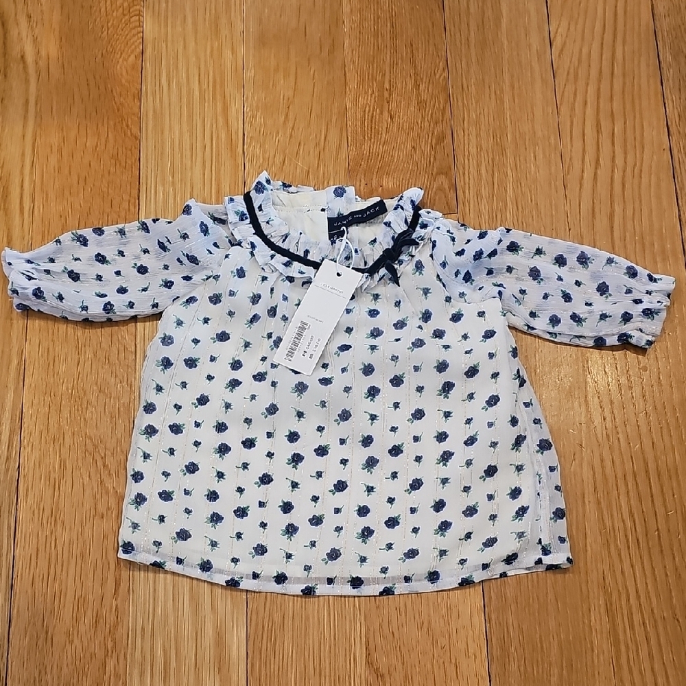 Janie and Jack Blue and White Star Blouse with Navy Collar